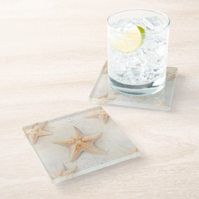 Posavasos De Vidrio Ocean Cream Peach Beach Starfish (Angular)