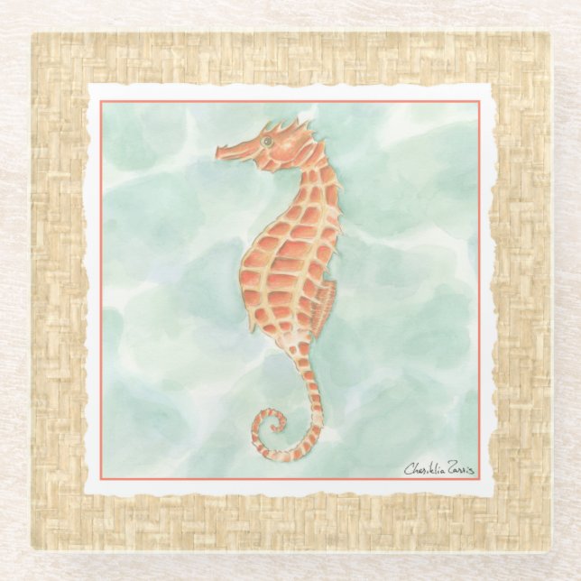 Posavasos De Vidrio Ocean Naranja Seahorse (Anverso)