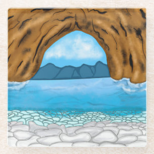 Posavasos De Vidrio Océano, cañón y montañas Arte digital