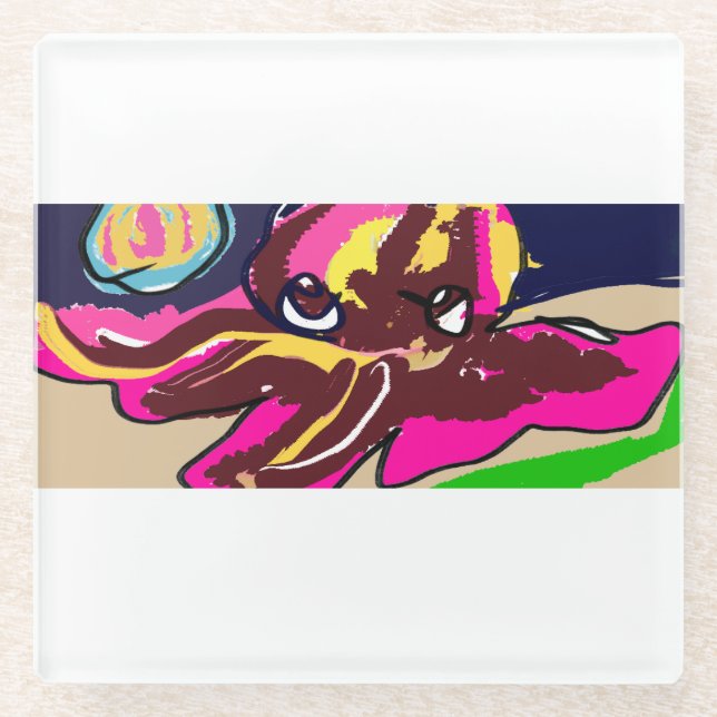 Posavasos De Vidrio Octopus lindo (Anverso)