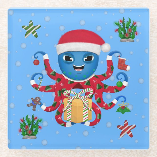 Posavasos De Vidrio Octopus navidades (Anverso)