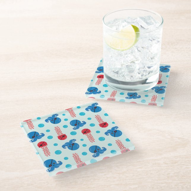 Posavasos De Vidrio Octopus pirata, medusas piratas, animales marinos (Angular)