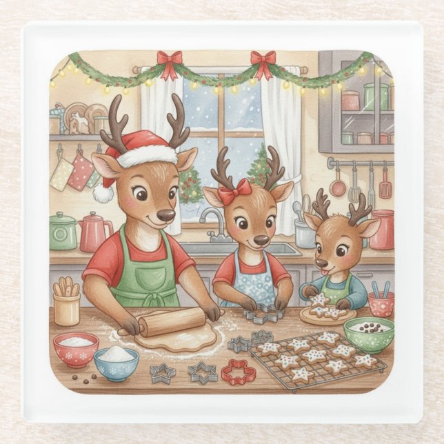 Posavasos De Vidrio Oh Deer, Christmas Is Here! Glass Coaster (Anverso)