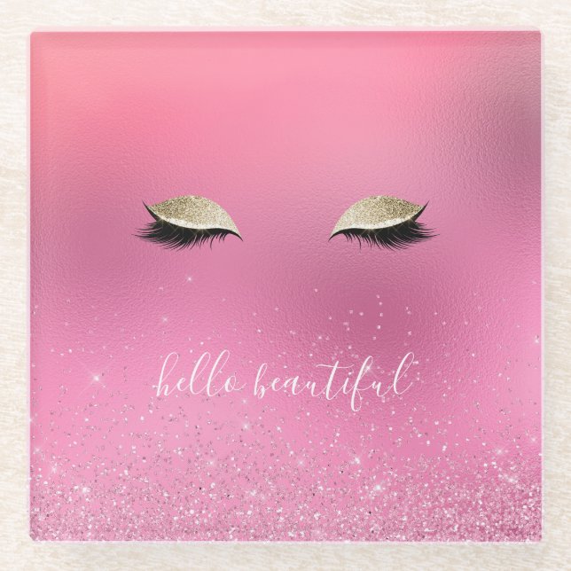 Posavasos De Vidrio Ojos glitzy rosados dorados (Anverso)