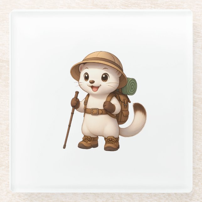 Posavasos De Vidrio Okojo Adventure Coaster – Kawaii Japanese Stoat  (Anverso)