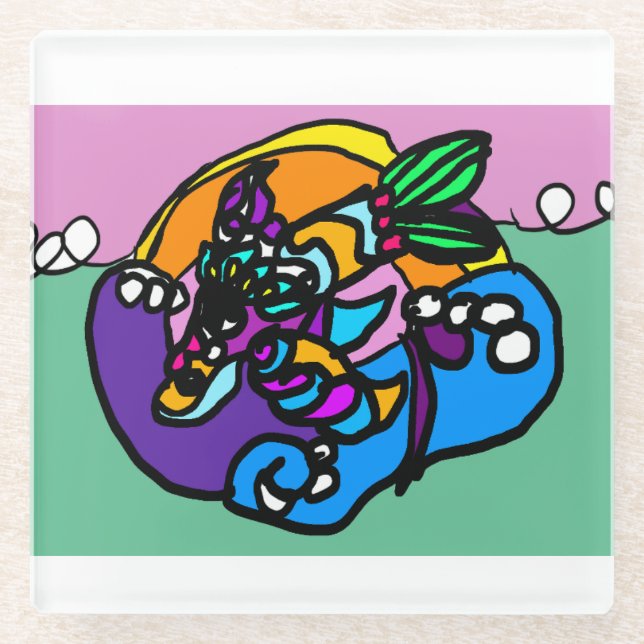 Posavasos De Vidrio Ola de delfines  (Anverso)