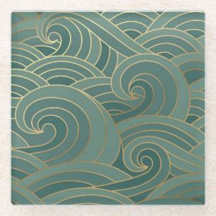 Posavasos De Vidrio Ola de Oro: Lujo tradicional oriental