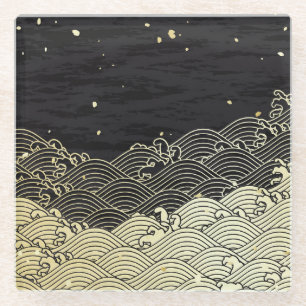 Posavasos De Vidrio Ola dorada, textura tipo papel.