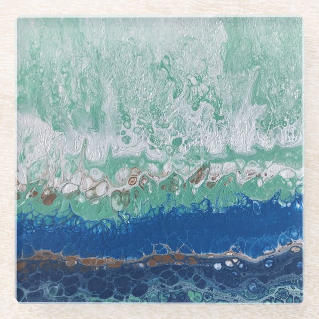 Posavasos De Vidrio "Ola oceánica chisporroteante" espectacular montañ (Anverso)