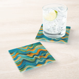 Posavasos De Vidrio Olas de Naranja verde azul "Sanlúcar"