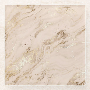 Posavasos De Vidrio Olas de oro: Mármol abstracto