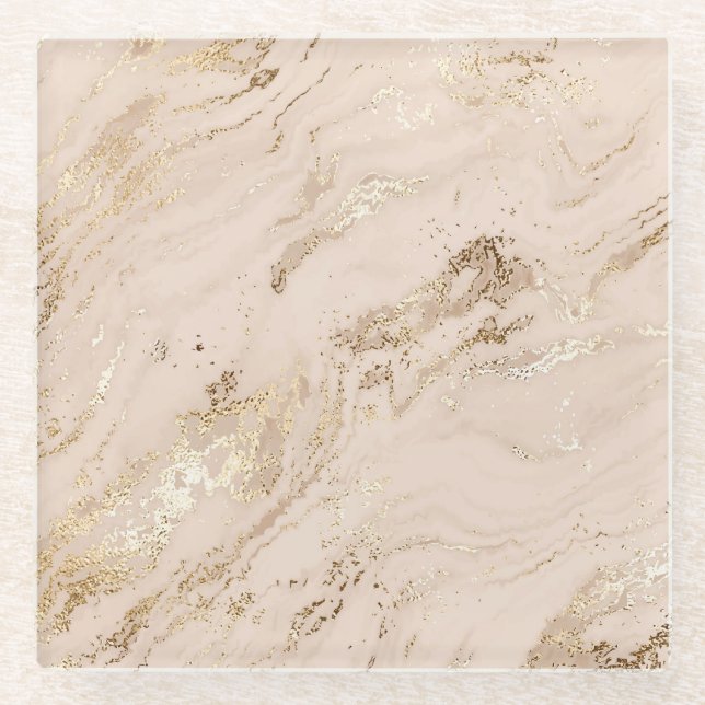 Posavasos De Vidrio Olas de oro: Mármol abstracto (Anverso)