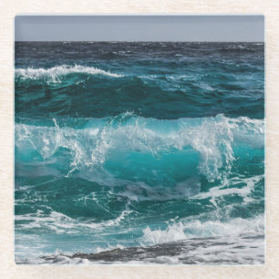 Posavasos De Vidrio Olas del océano de agua azul  