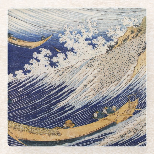 Posavasos De Vidrio Olas del Océano de Hokusai Barcos Marítimos (Anverso)