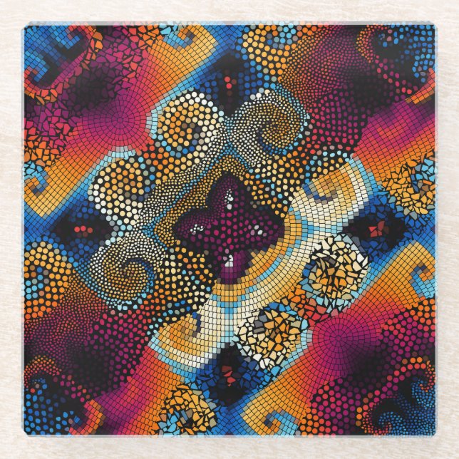 Posavasos De Vidrio Olas diagonales ornamentales: textura mosaica (Anverso)