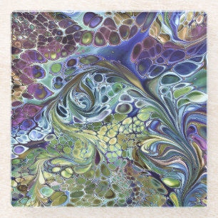 Posavasos De Vidrio Olive sage green, púrpura azul burgundy abstracto 
