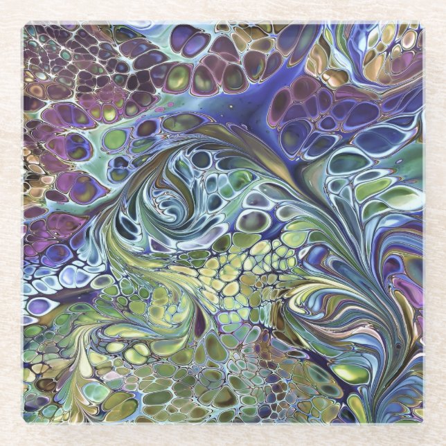 Posavasos De Vidrio Olive sage green, púrpura azul burgundy abstracto  (Anverso)