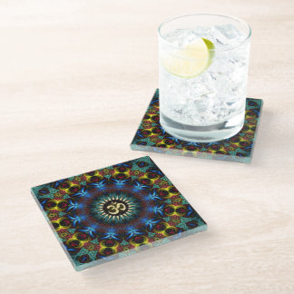 Posavasos De Vidrio OM Floral Fractal Mandala Sirviendo Bandeja