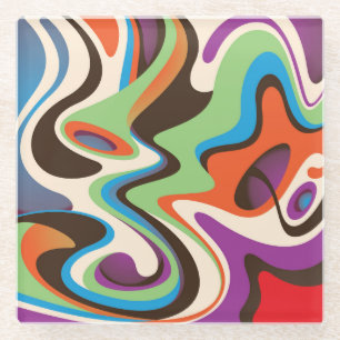 Posavasos De Vidrio Ondas curvadas coloridas abstractas