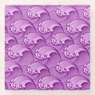 Posavasos De Vidrio Ondas japonesas vintage, violeta púrpura y laica