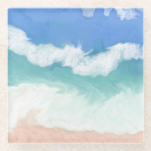 Posavasos De Vidrio Ondas oceánicas azules y Verde azuladas