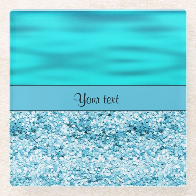 Posavasos De Vidrio Ondas y purpurina del azul (Anverso)