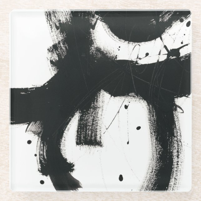 Posavasos De Vidrio Onyx Gesture - Black Paint Strokes (Anverso)