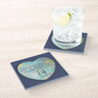 Posavasos De Vidrio Opal 14th Wedding Anniversary Heart Glass