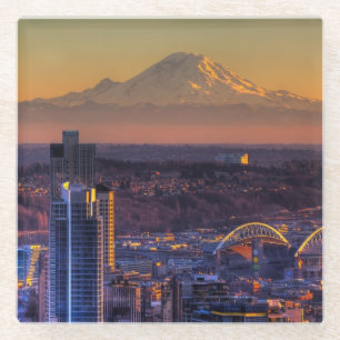 Posavasos De Vidrio Opinión de Seattle céntrica, fútbol del paisaje