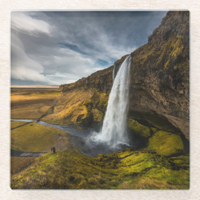 Posavasos De Vidrio Opinión hermosa del paisaje de Seljalandsfoss (Anverso)