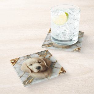 Posavasos De Vidrio Opulento Golden Retriever Marble Essence
