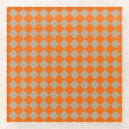 Posavasos De Vidrio Orange Taupe Checker Diamond Pattern