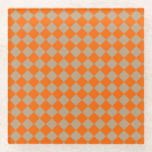Posavasos De Vidrio Orange Taupe Checker Diamond Pattern (Anverso)