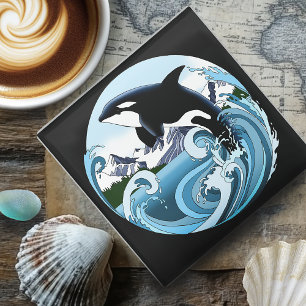 Posavasos De Vidrio Orca Majestuosa Ballena Asesina Olas Azules Océano