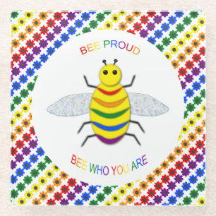 Posavasos De Vidrio Orgulloso arcoíris y flores de la comunidad LGBT