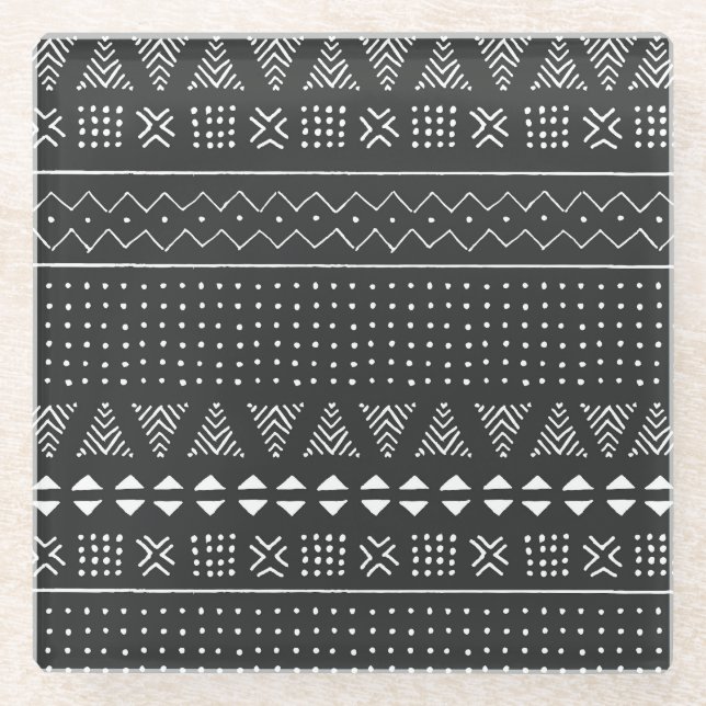 Posavasos De Vidrio Origen étnico tribal: patrón blanco negro. (Anverso)