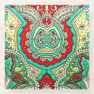Posavasos De Vidrio Ornamento arabesco neón: estilo años 80.