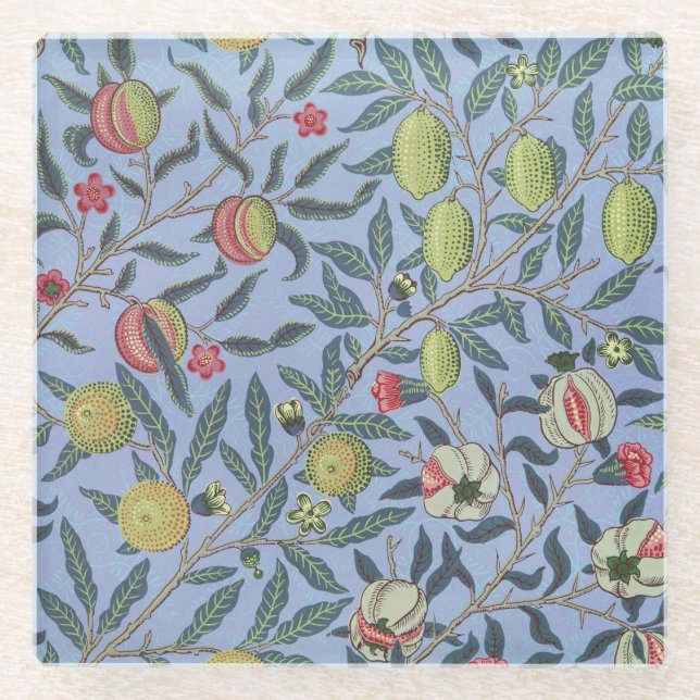 Posavasos De Vidrio Ornamento azul granado William Morris Fruit (Anverso)