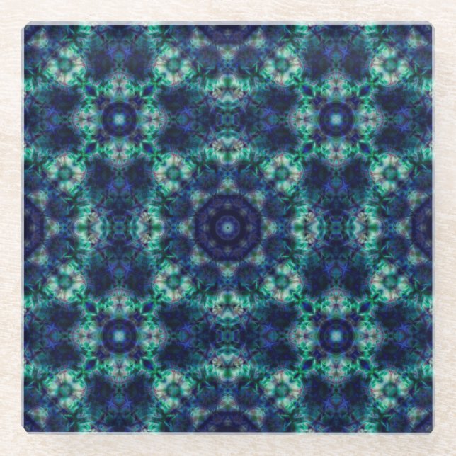 Posavasos De Vidrio Ornamento azul verde (Anverso)
