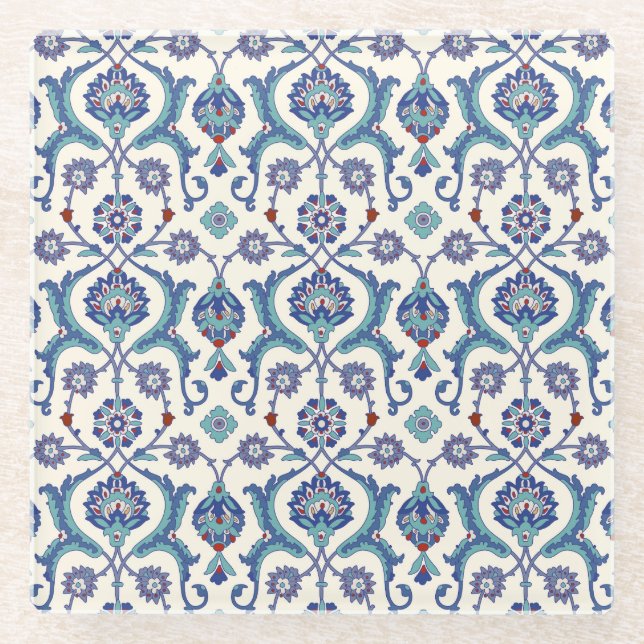 Posavasos De Vidrio Ornamento floral: Patrón árabe tradicional. (Anverso)