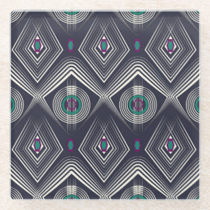 Posavasos De Vidrio Ornamento Geométrico Antiguo, Textura Elegante.