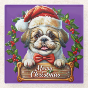 Posavasos De Vidrio Ornamento navideño de perro lindo - Feliz Navidad