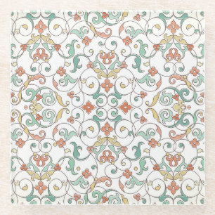 Posavasos De Vidrio Ornamento oriental de arte de línea de época