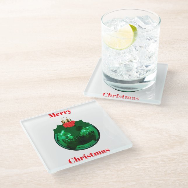 Posavasos De Vidrio Ornamento verde con Holly Coaster (Angular)