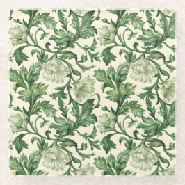 Posavasos De Vidrio Ornate dark green acanthus leaves pattern