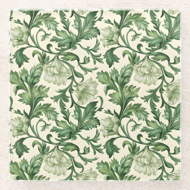 Posavasos De Vidrio Ornate dark green acanthus leaves pattern (Anverso)