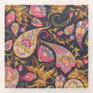 Posavasos De Vidrio Ornate Paisley: Elegante Patrón Sin Marea.