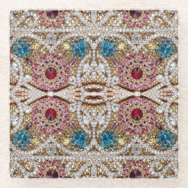 Posavasos De Vidrio oro azul turquesa de plata dorada burdeos rosa boh (Anverso)