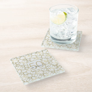 Posavasos De Vidrio Oro Blanco Glam Elegantes Círculos 50 y Fabulosos