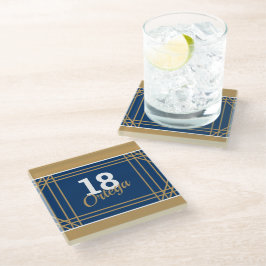 Posavasos De Vidrio Oro inspirado en deportes y azul